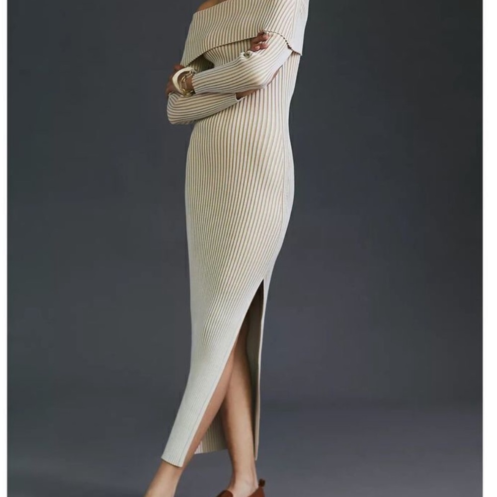 Anthropologie Off-Shoulder Beige Maxi Dress